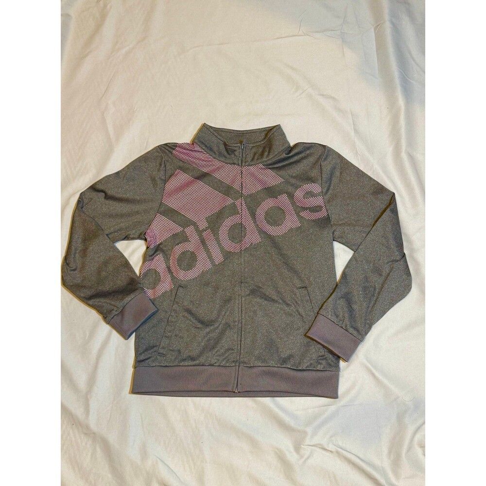 ADIDAS Girl Zippered Jacket with Pink Logo - Size Kids L 14 (A090)